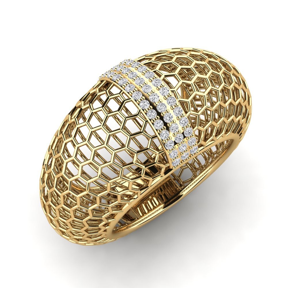 Bague Princesse En Or Jaune 14K & Diamants 0,85 Ct – Taille 7,25 – Occasion, État Correct
