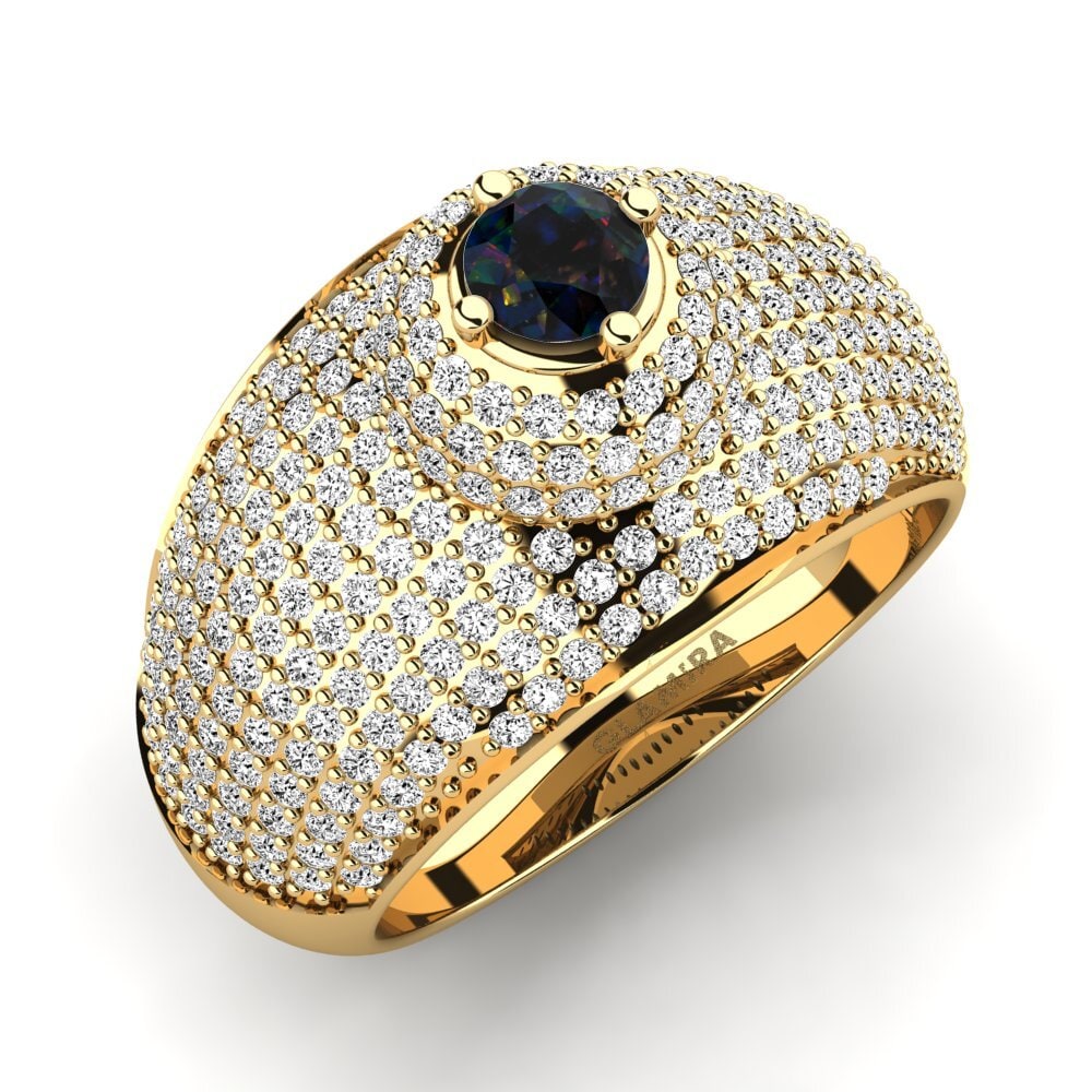 18k Oro Amarillo Opalo Negro Anillo Palencia