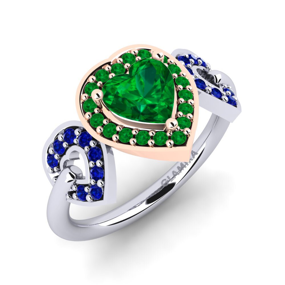 14K Wit & Rood Goud Smaragd (Gemaakt in het laboratorium) Verlovingsring Palmier