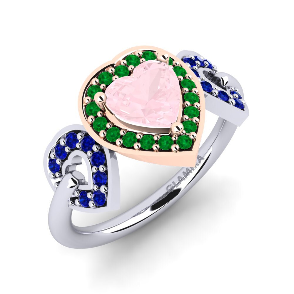 18K White & Rose Gold Rose Quartz Engagement Ring Palmier