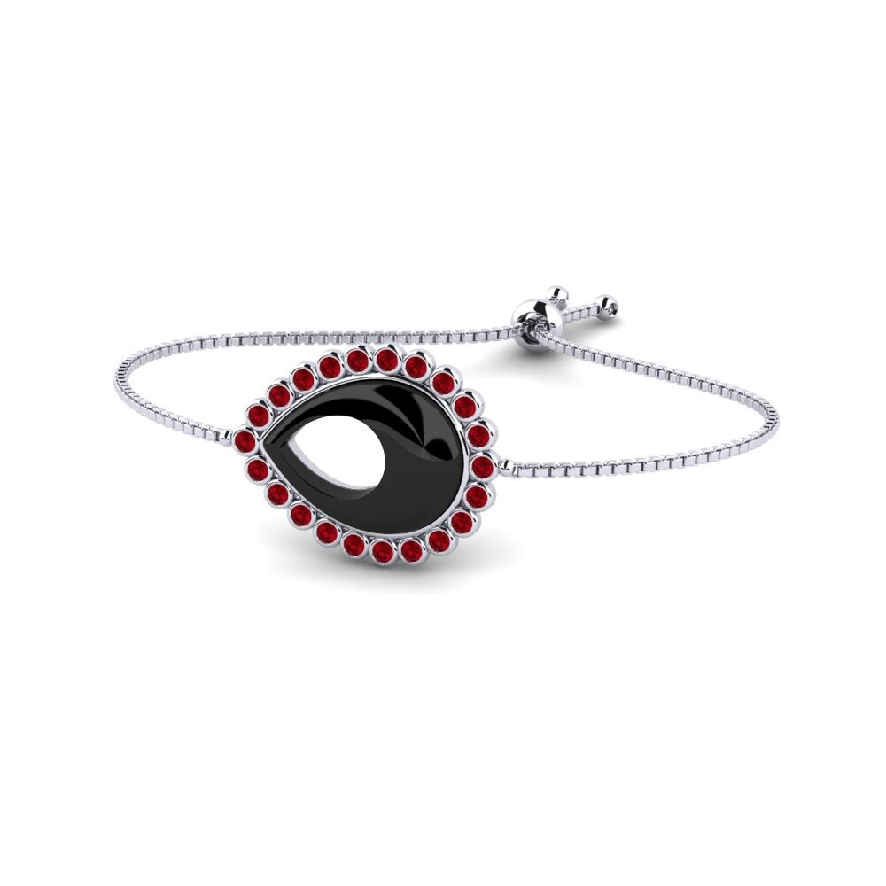14k Oro Blanco Circonita Roja Pulsera de Mujer Palomo