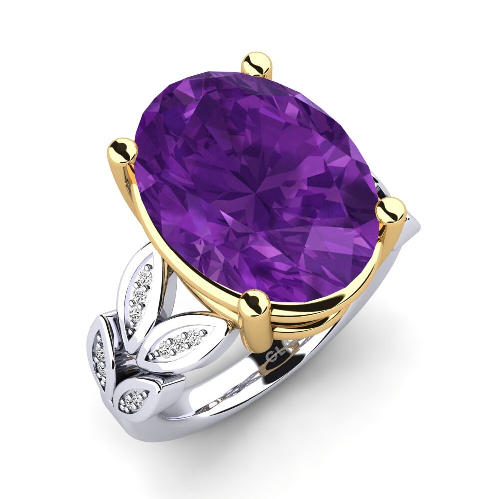 14k Oro Blanco & Amarillo Amatista Anillo Pamila