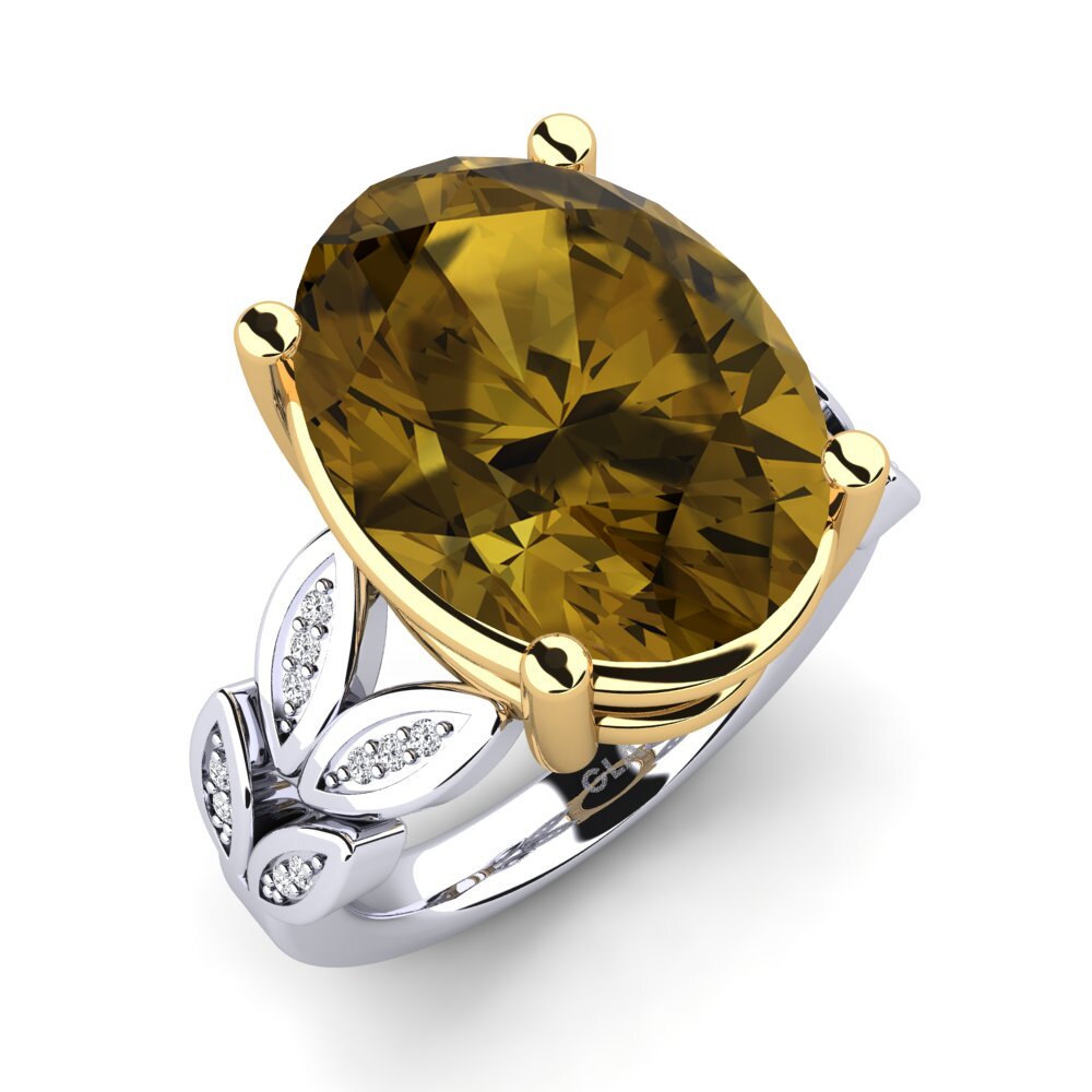 Or Blanc & Jaune 9k Zircon Brun Bague Pamila