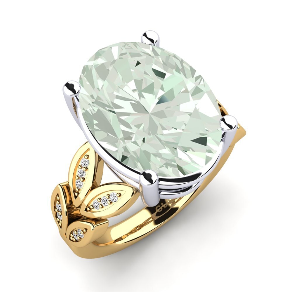 Amarelo & Branco-14K Ametista Verde Anel Pamila