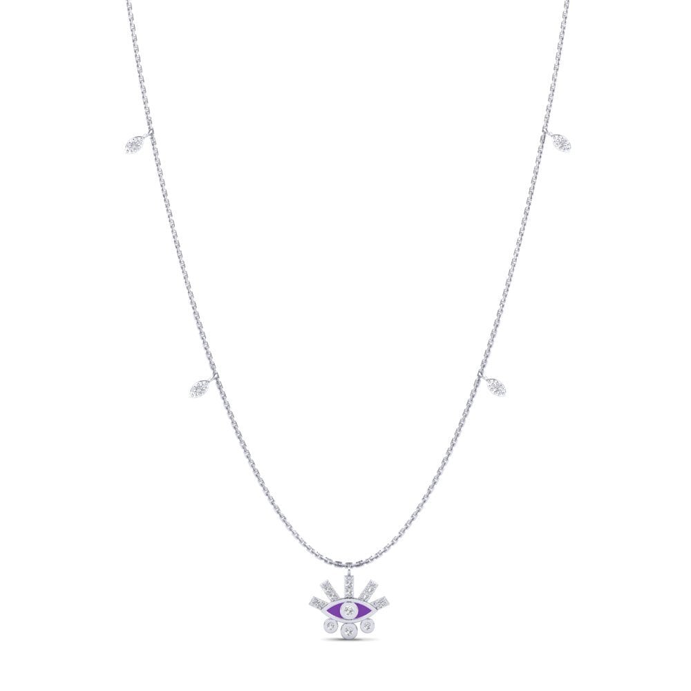 9k Oro Blanco Diamante Collar de Mujer Pamphy
