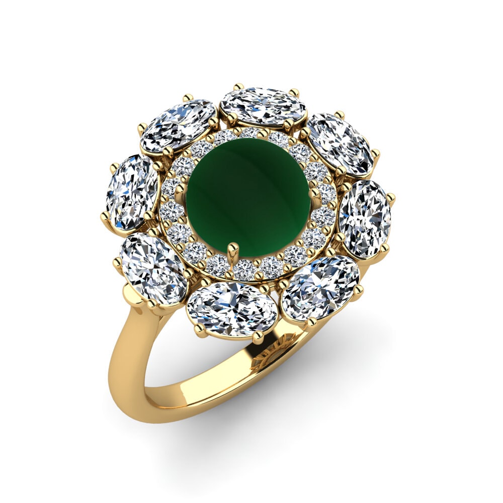 Or Jaune 18k Émeraude Cabochon Bague Panadda