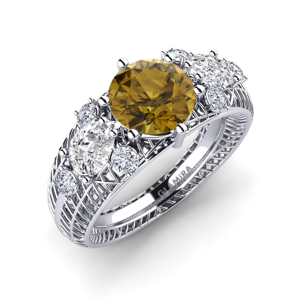 White Silver Brown Zircon Engagement Ring Pangani