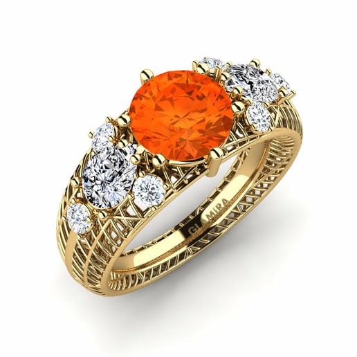 Ring Pangani 585 Yellow Gold & Fire-Opal & Swarovski Crystal
