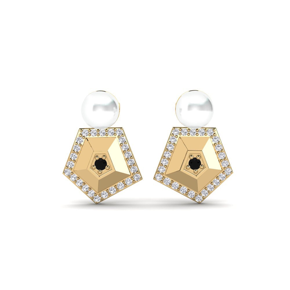 Or Jaune 14k Ronde Diamant Noir Boucle d'oreille femme Parallax