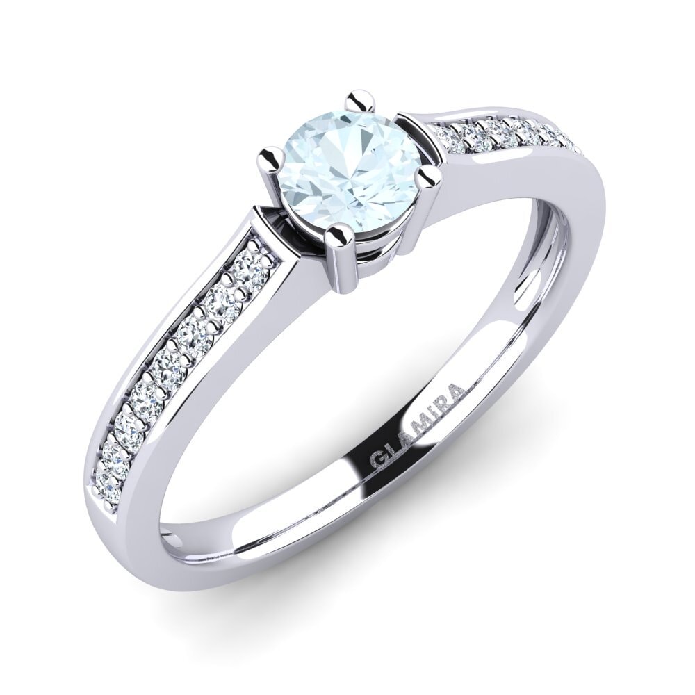 White Silver Aquamarine Engagement Ring Paris