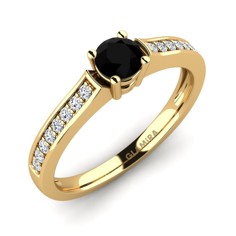 14ct Yellow Gold Black Sapphire Engagement Ring Paris