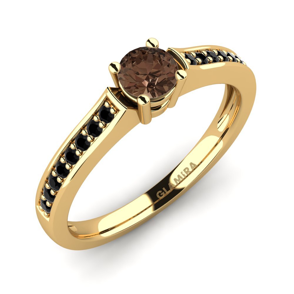 18k Oro Amarillo Cuarzo humo Anillo de compromiso Paris