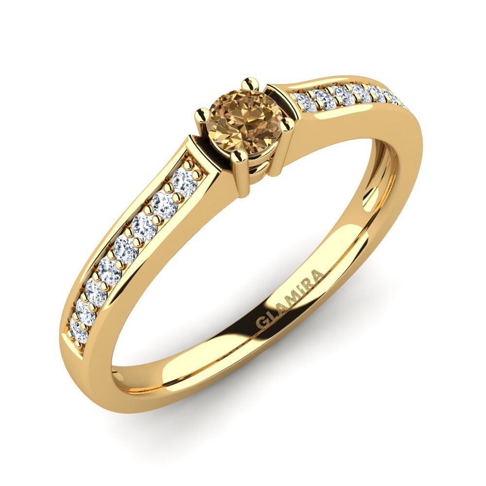 14ct Yellow Gold Brown Diamond Engagement Ring Paris 0.16 crt