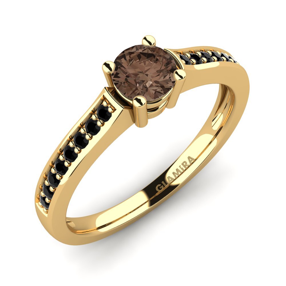 18k Oro Amarillo Cuarzo humo Anillo de compromiso Paris 0.5crt