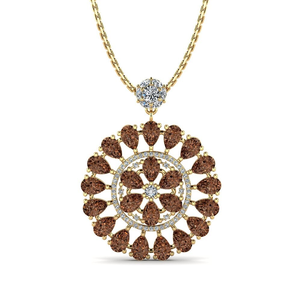 18k Oro Amarillo Diamante café Colgante de Mujer Parishan