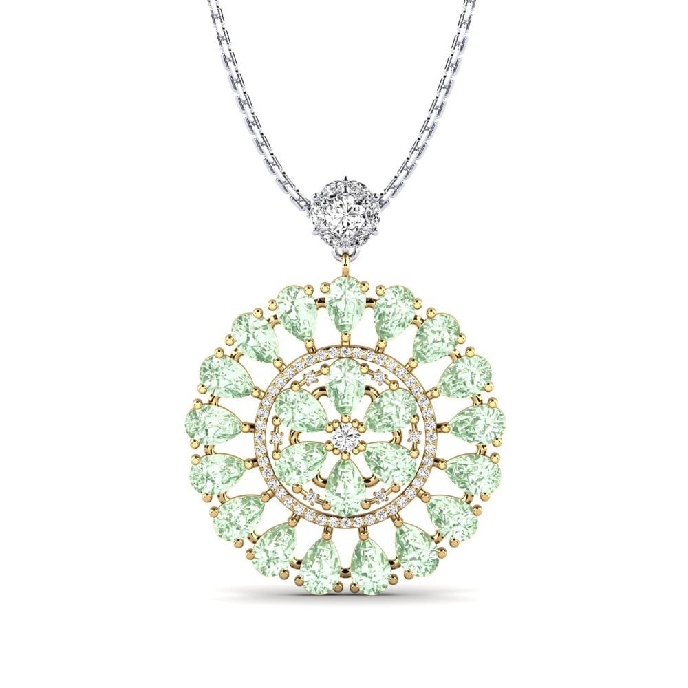 14k Oro Amarillo & Blanco Amatista verde Colgante de Mujer Parishan