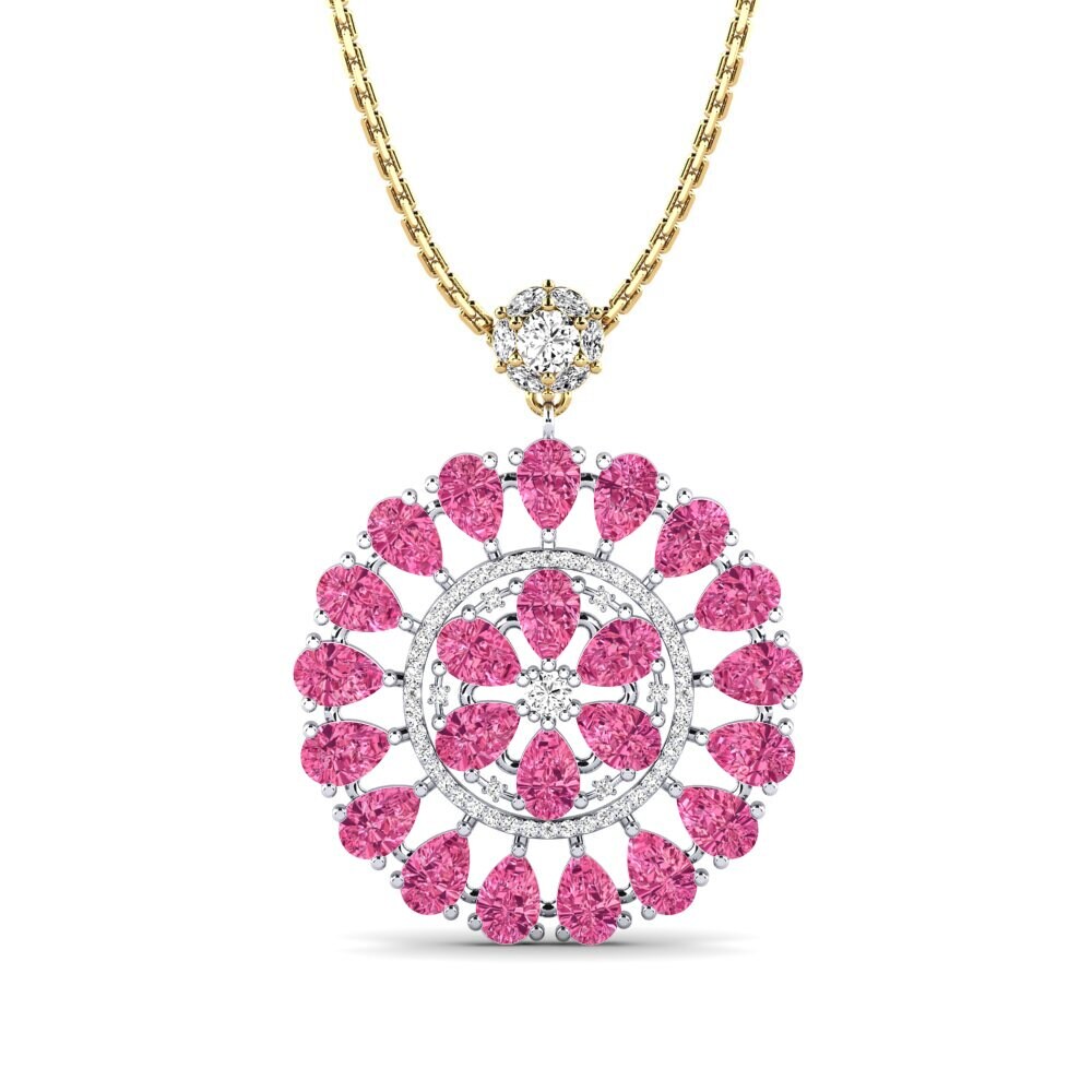 14k Oro Blanco & Amarillo Turmalina rosa Colgante de Mujer Parishan