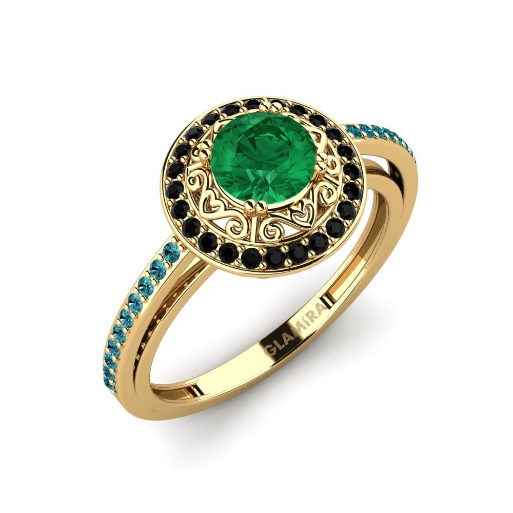 Smaragd (Gemaakt in het laboratorium) Verlovingsring Pasqueflower