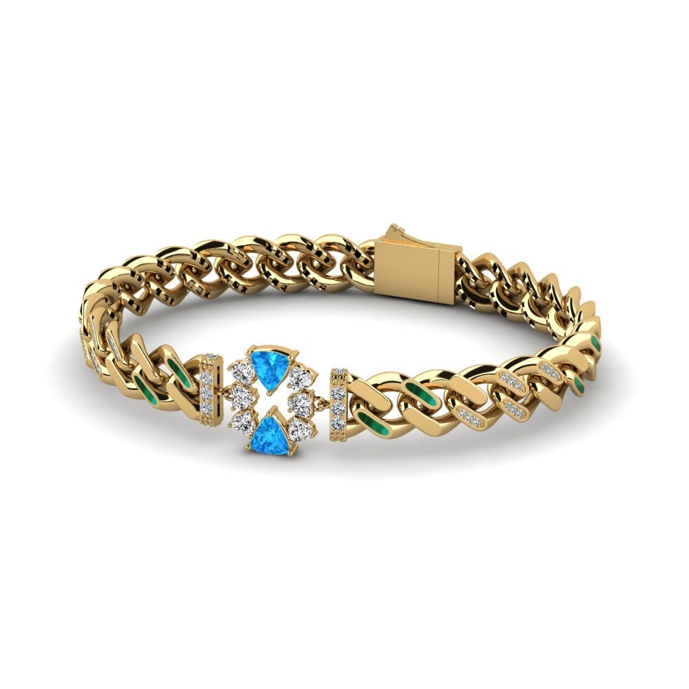 14k Oro Amarillo Topacio azul Pulsera de Mujer Passnidge