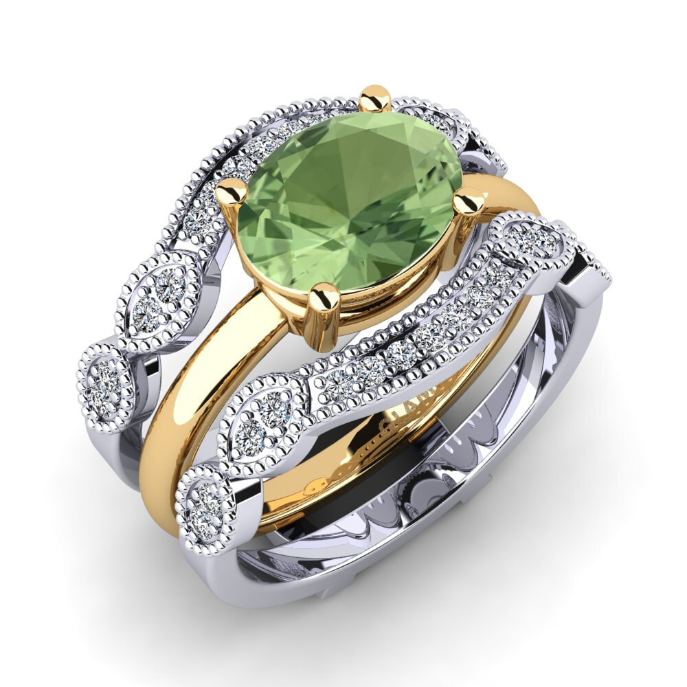 14ct White / Yellow Gold Green Sapphire Ring Pasti SET