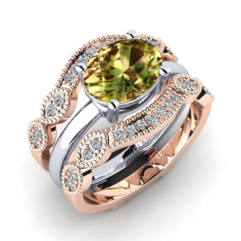 Or Rose& Blanc 14k Pierre de Sultan Bague Pasti SET