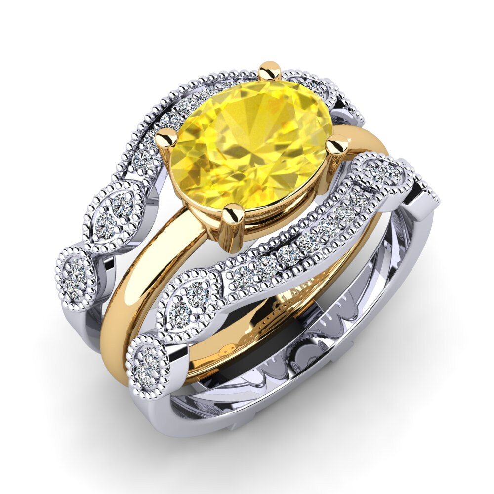 14ct White / Yellow Gold Yellow Sapphire Ring Pasti SET