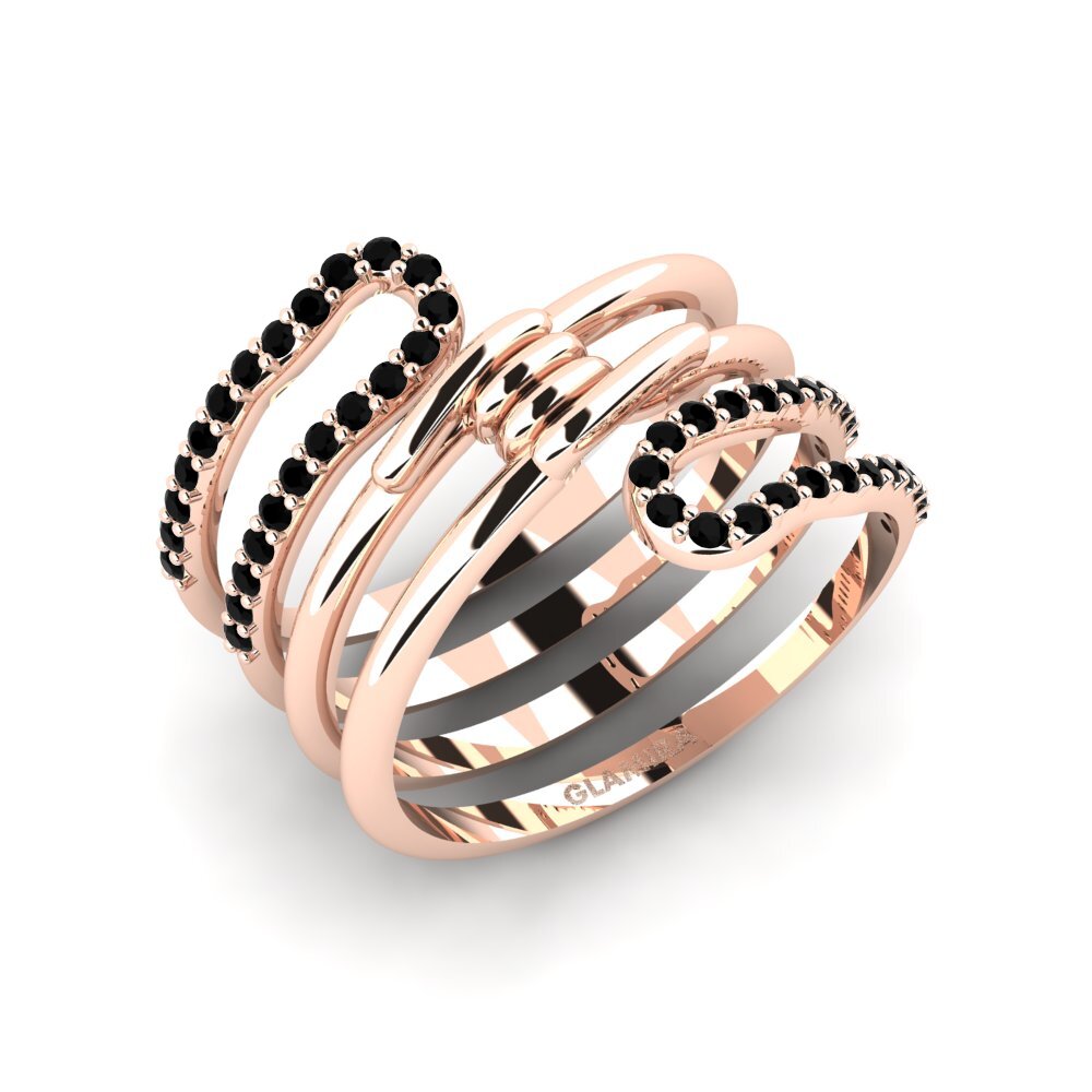 14k Oro Rosa Ónix Negro Anillo Pastiche