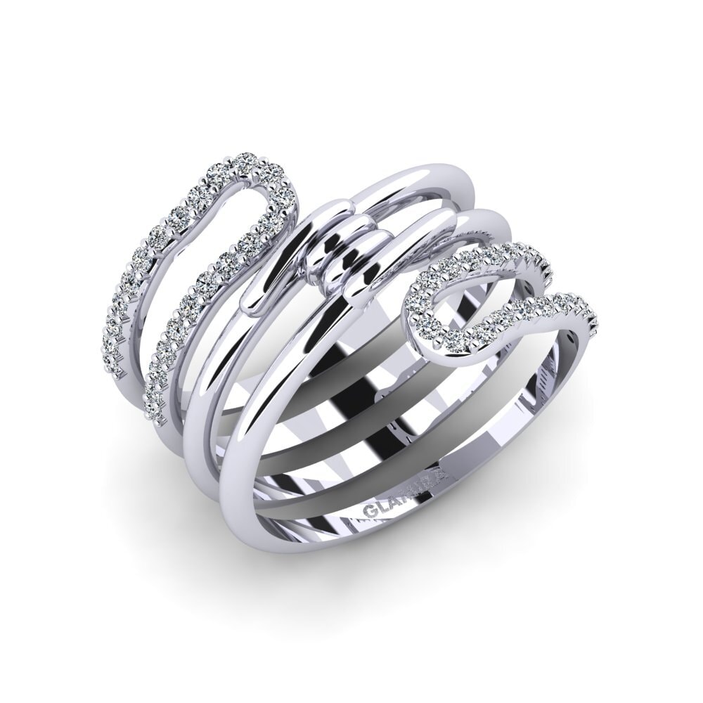 14k Oro Blanco Circonita Anillo Pastiche