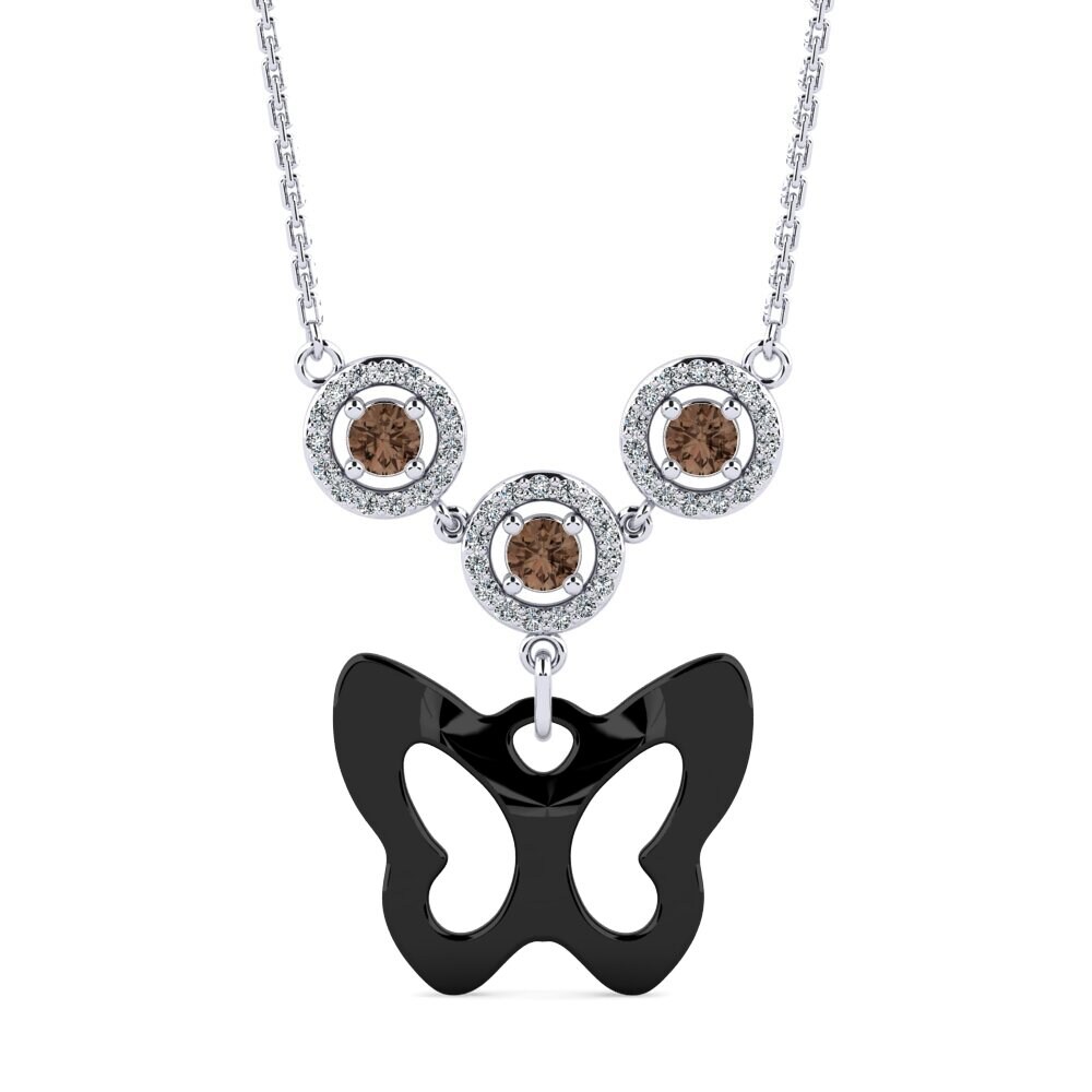 White Silver Smoky Quartz Women's Necklace Patte