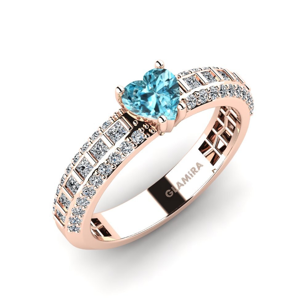 Blue Zircon Engagement Ring Pavemu