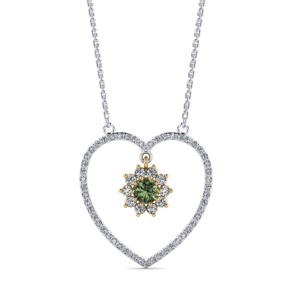14k Oro Blanco & Amarillo Zafiro Verde Collar de Mujer Pawnee