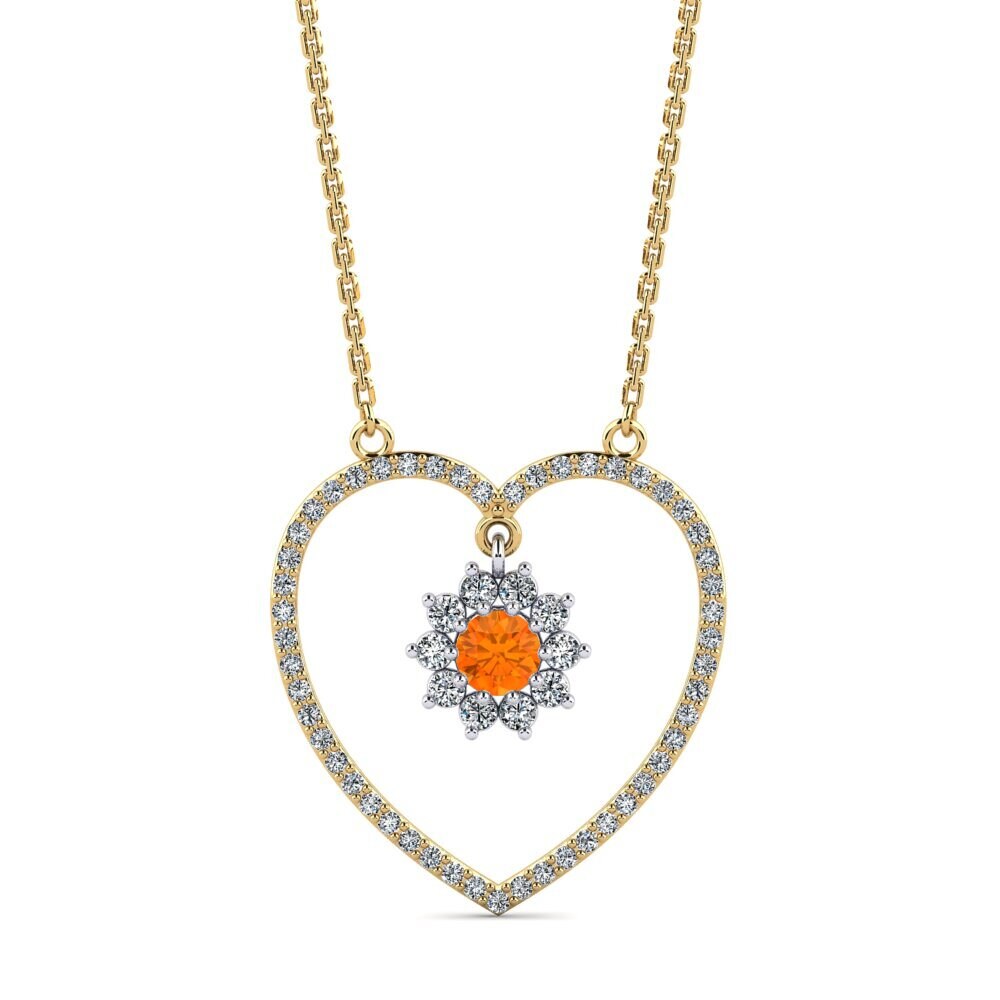 14k Oro Amarillo & Blanco Zafiro Naranja Collar de Mujer Pawnee