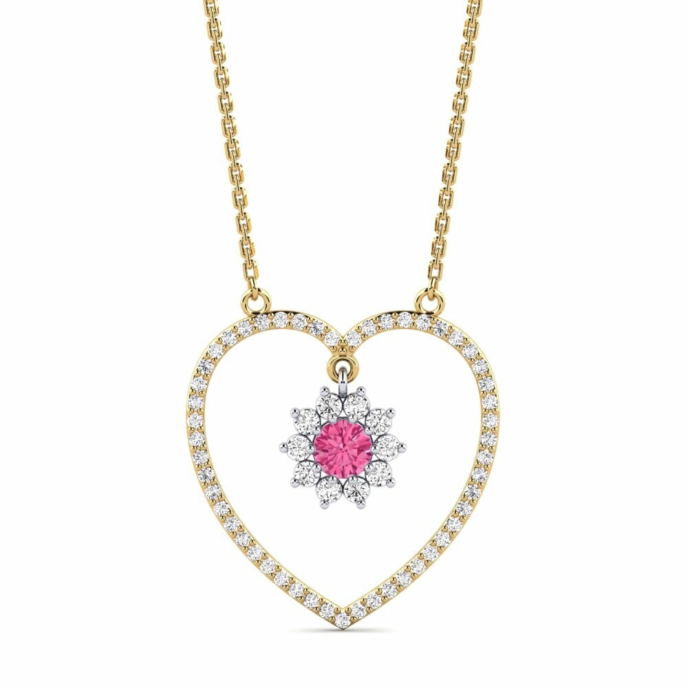 Vàng-Trắng 9K Đá Tourmaline Hồng / Bích tỷ Dây chuyền nữ Pawnee
