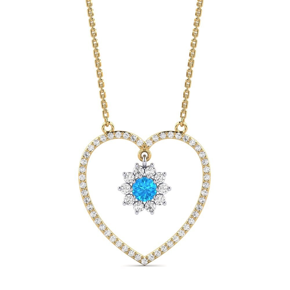 14k Oro Amarillo & Blanco Topacio azul Collar de Mujer Pawnee