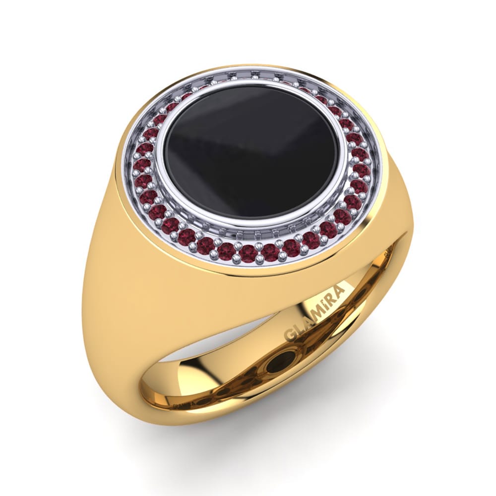 9ct Yellow / White Gold Garnet Men's Ring Pedro