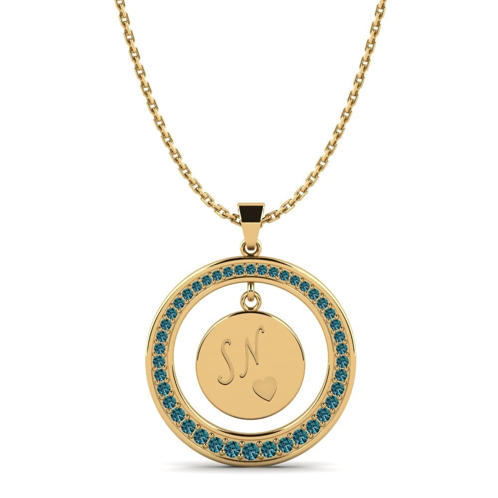 14k Oro Amarillo Diamante Azul Colgante de Mujer Pei