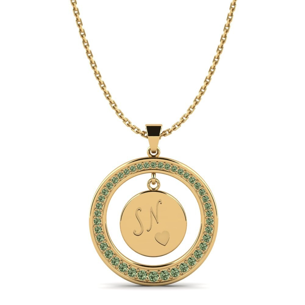 14k Oro Amarillo Diamante Verde Colgante de Mujer Pei