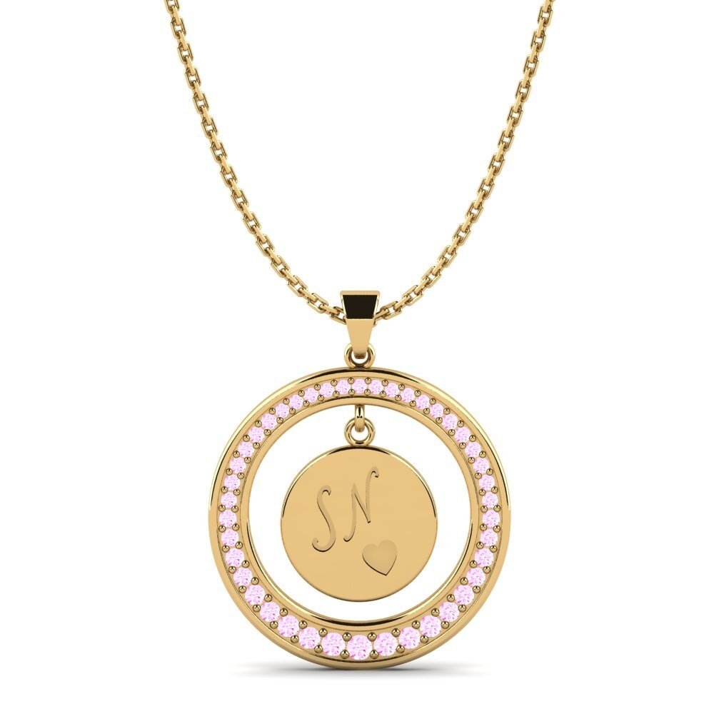 14k Oro Amarillo Zafiro Rosado Colgante de Mujer Pei