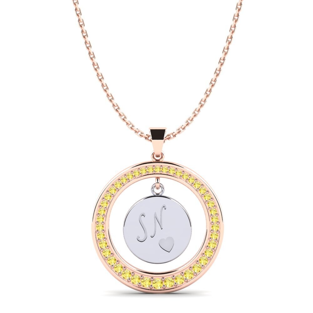 14k Oro Rosa & Blanco Zafiro amarillo Colgante de Mujer Pei