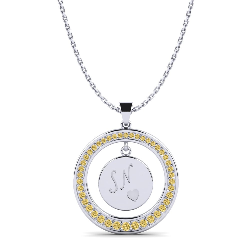 14k Oro Blanco Diamante Amarillo Colgante de Mujer Pei
