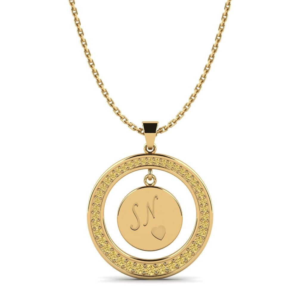 14k Oro Amarillo Diamante Amarillo Colgante de Mujer Pei