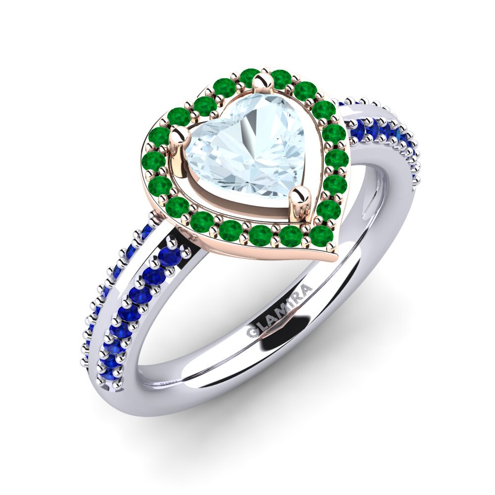14K Wit & Rood Goud Aquamarijn Verlovingsring Pemangile