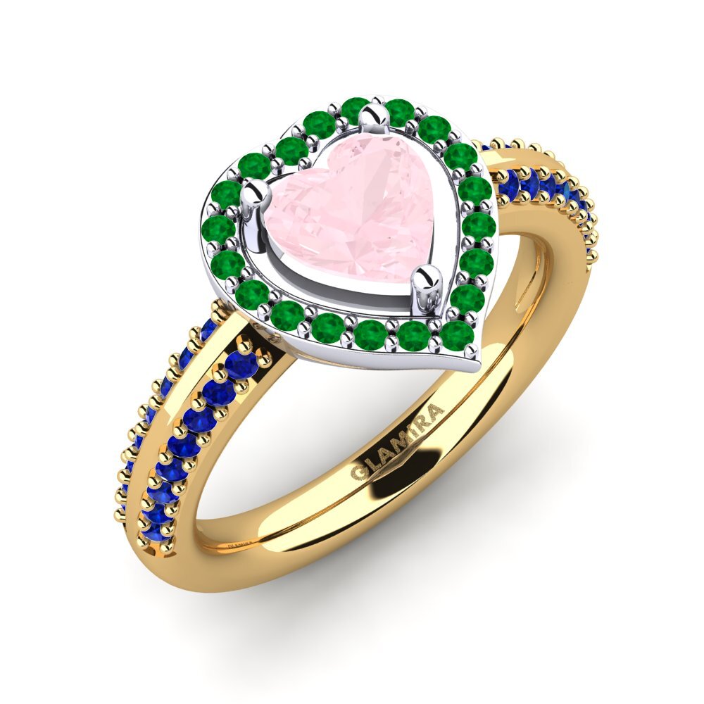 18K Yellow & White Gold Rose Quartz Engagement Ring Pemangile