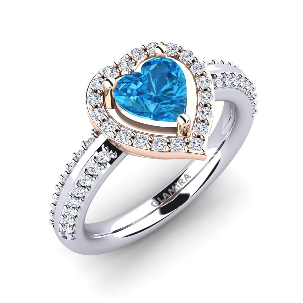 14ct White & Rose Gold Blue Topaz Engagement Ring Pemangile