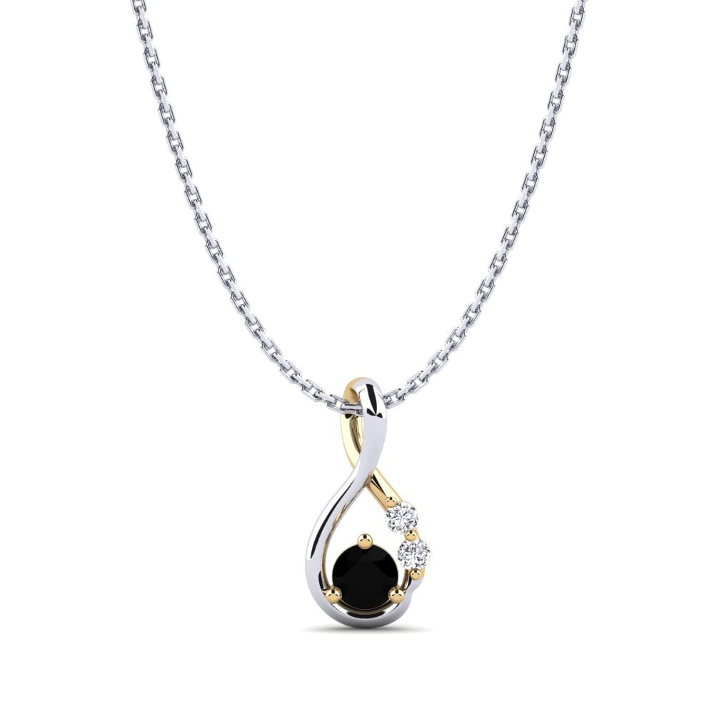 14ct White & Yellow Gold Black Sapphire Women's Pendant Dyta