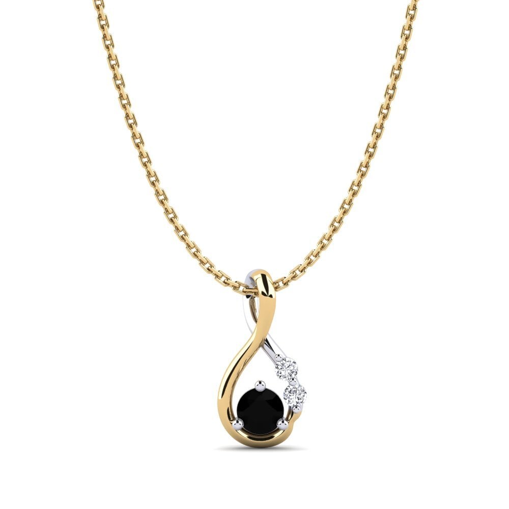 14ct Yellow & White Gold Black Sapphire Women's Pendant Dyta