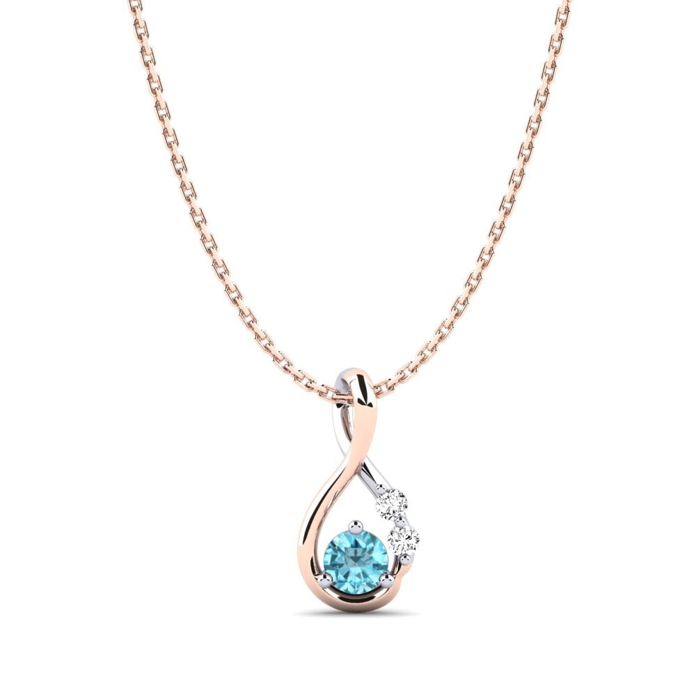 14ct Rose / White Gold Blue Zircon Women's Pendant Dyta