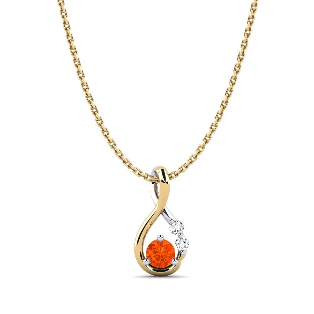 14k Oro Amarillo & Blanco Ópalo Fuego Colgante de Mujer Dyta