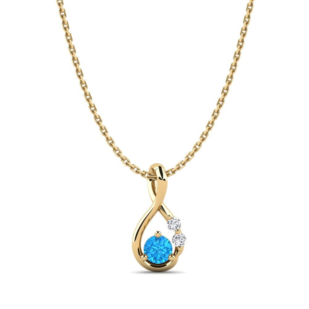 14ct Yellow Gold Blue Topaz Women's Pendant Dyta