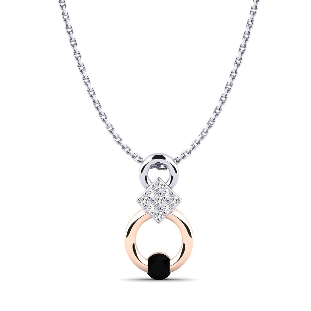 14k Oro Blanco & Rosa Ónix Negro Colgante de Mujer Nousha